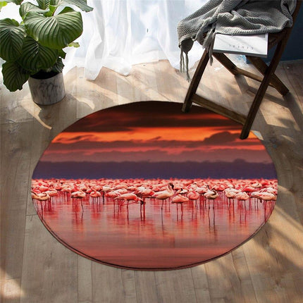 Runder Teppich Flamingos bei Sonnenuntergang