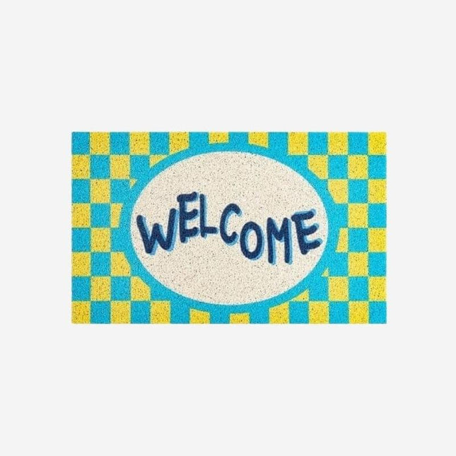 Design Fußmatte 'Welcome' kariert Blau