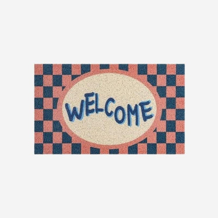 Design Fußmatte 'Welcome' kariert Blau