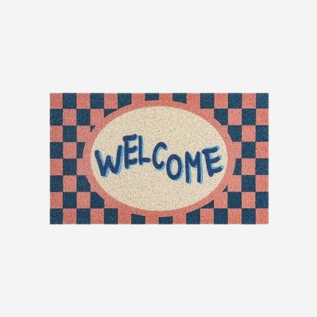 Design Fußmatte 'Welcome' kariert Blau