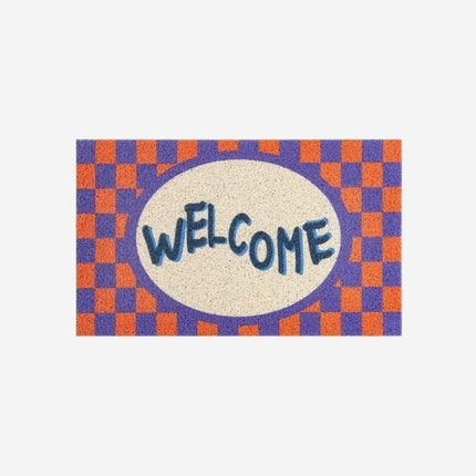 Design Fußmatte 'Welcome' kariert Blau