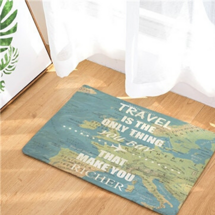 Teppich mit Reise Spruch Weltkarte