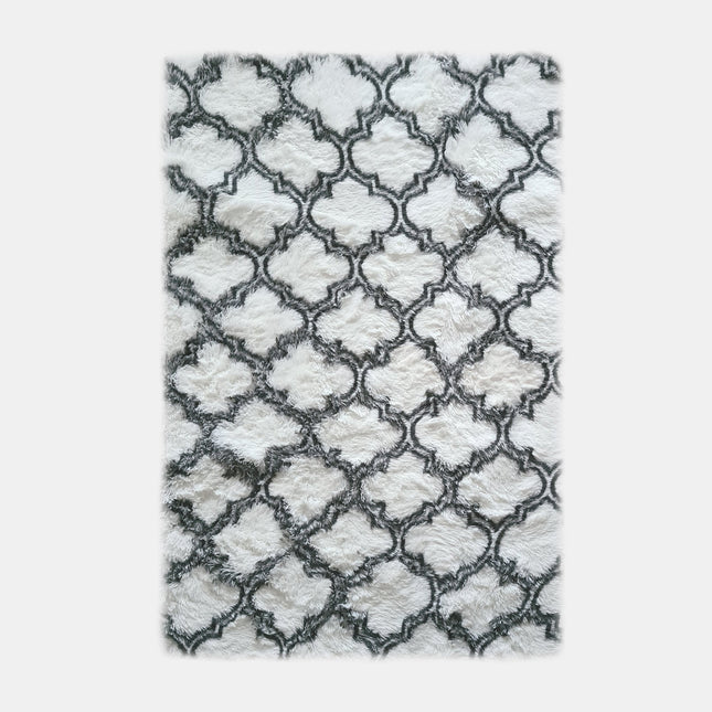 Shaggy Teppich Schwarz-Weiß im Berber-Stil