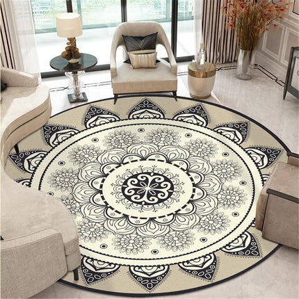 Großer Runder Teppich Beige Mandala