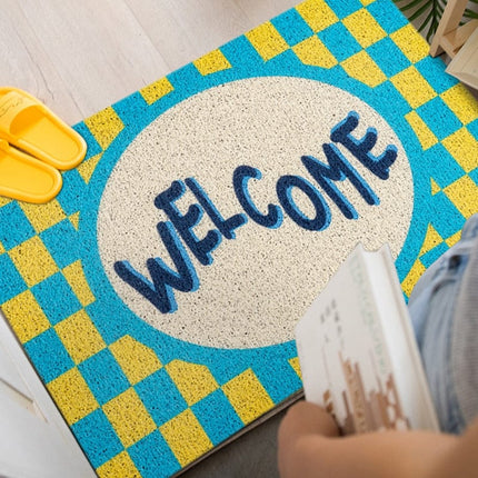 Design Fußmatte 'Welcome' kariert Blau