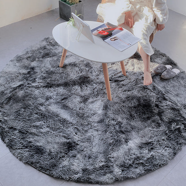 Runder Hochflor Teppich Hellgrau extra weich