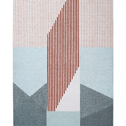 Gestreifter Skandi-Teppich Grau Blau Rot