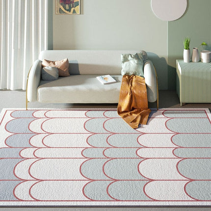 Moderner Skandi-Teppich Blau Weiß Bogenmuster