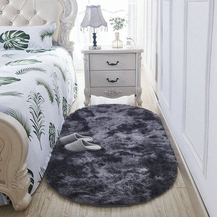 Ovaler Bettvorleger Dunkelgrau Shaggy weich