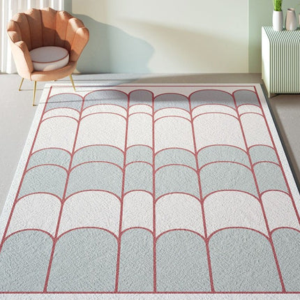 Moderner Skandi-Teppich Blau Weiß Bogenmuster