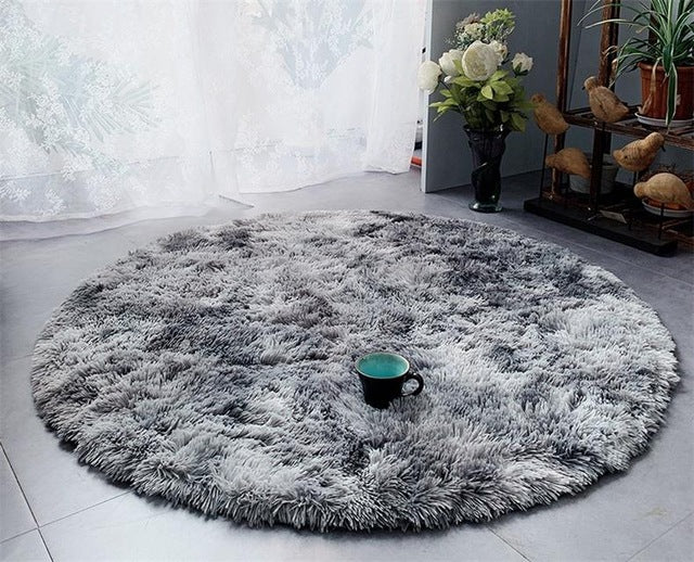 Runder Hochflor Teppich Hellgrau extra weich