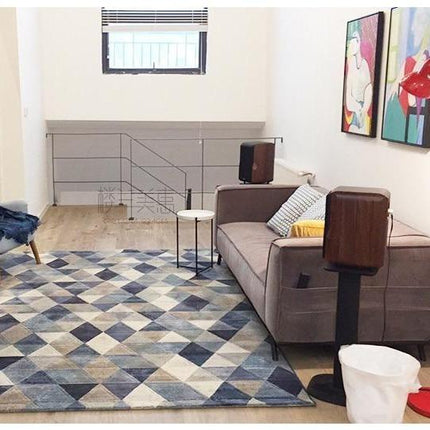 Wohnzimmer Teppich in Blau und Weiß