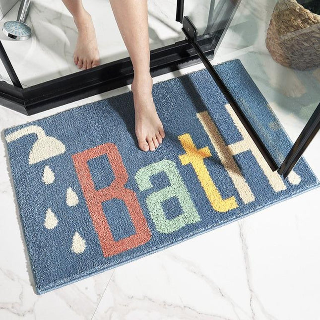 Badematte in Königsblau mit Schriftzug