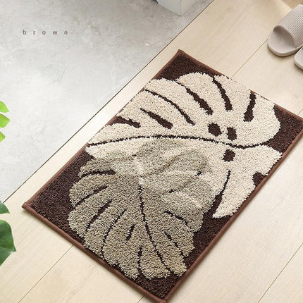Badematte Braun mit Monstera Blatt