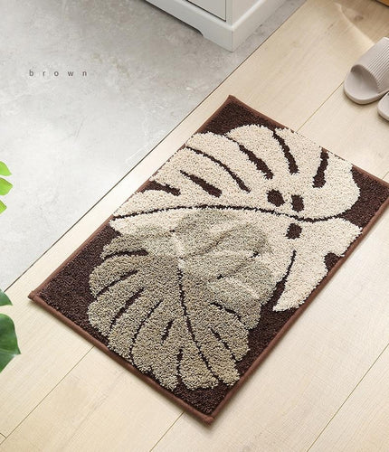 Badematte Braun mit Monstera Blatt