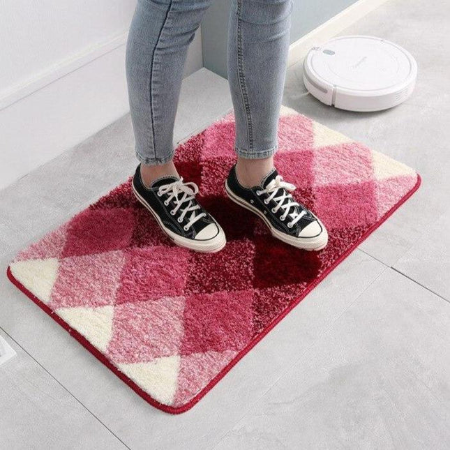 Rote Badematte mit modernem Karomuster