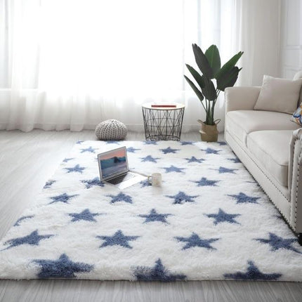 Flauschiger Sternen Teppich in Blau