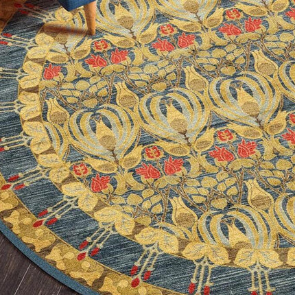 Runder Orientteppich in Senfgelb