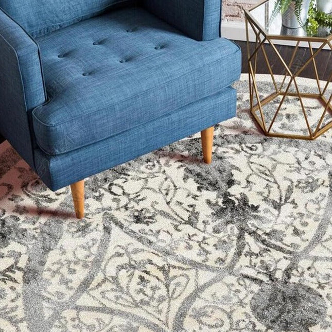 Runder Vintage Teppich mit Blumenmuster