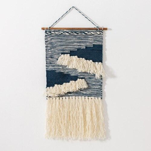 Moderner Wandteppich in Blau gewebt