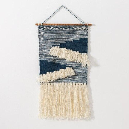 Moderner Wandteppich in Blau gewebt