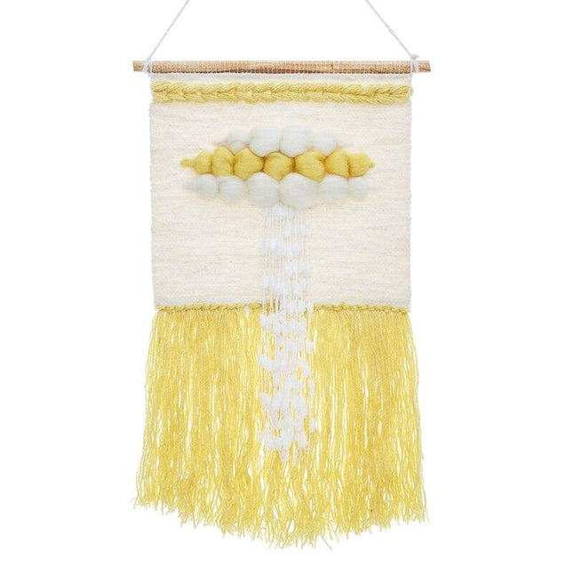 Gelber gewebter Wandbehang mit Wolkenmotiv