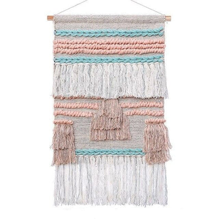 Gewebter Wandbehang Boho Rosa Weiß