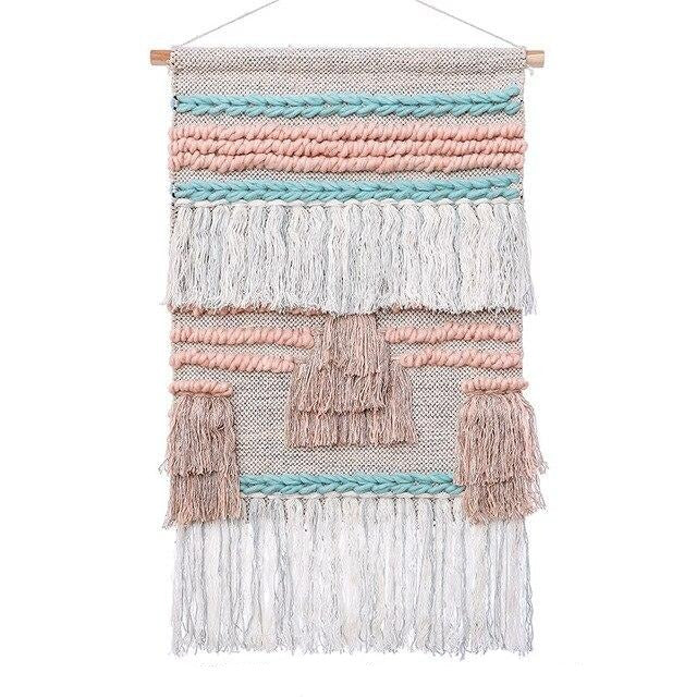 Gewebter Wandbehang Boho Rosa Weiß