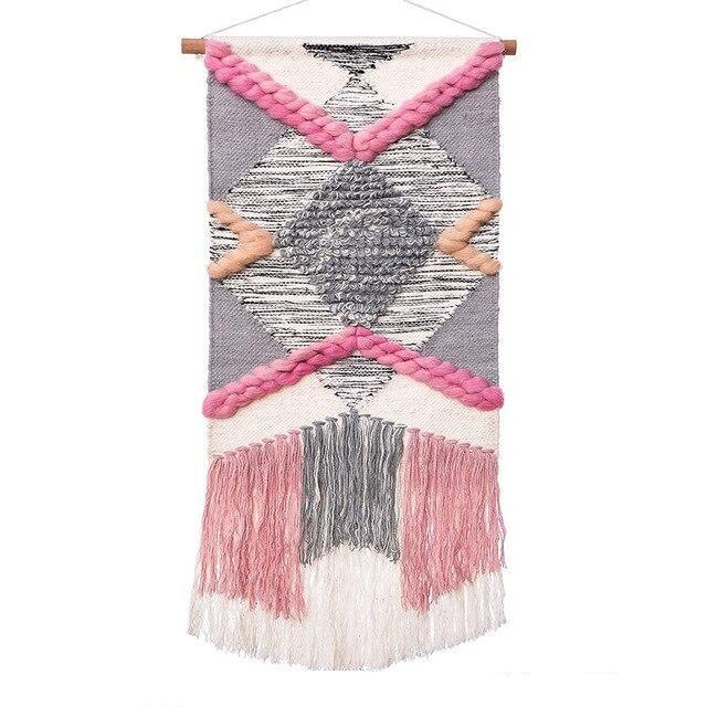 Designer Wandbehang in Rosa gewebt