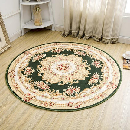 Runder Perserteppich Grün mit Blumenmuster