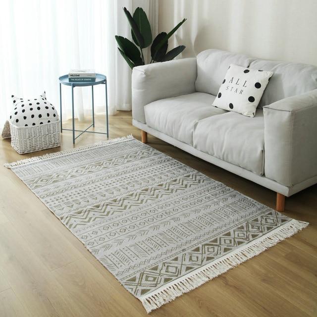 Rechteckiger Baumwollteppich mit Ethno-Muster