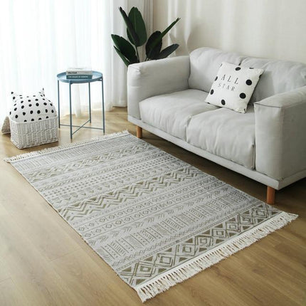 Rechteckiger Baumwollteppich mit Ethno-Muster