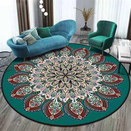 Runder Mandala Teppich in Dunkelgrün