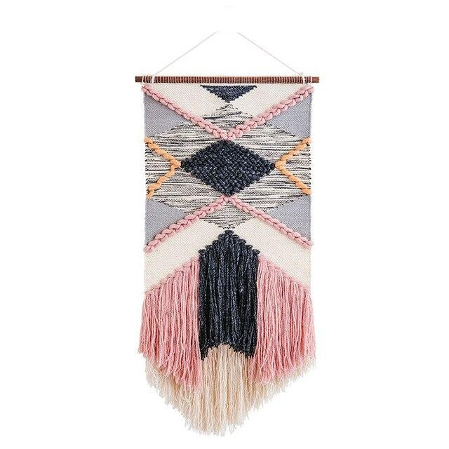 Gewebter Wandbehang Rosa im Boho-Stil