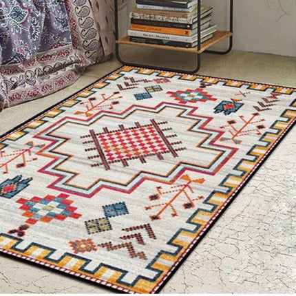 Bunter Ethno Teppich in Rot-Gelb