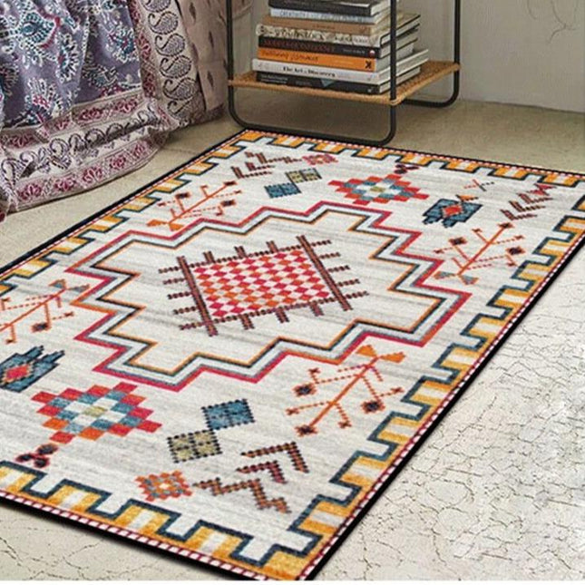 Bunter Ethno Teppich in Rot-Gelb