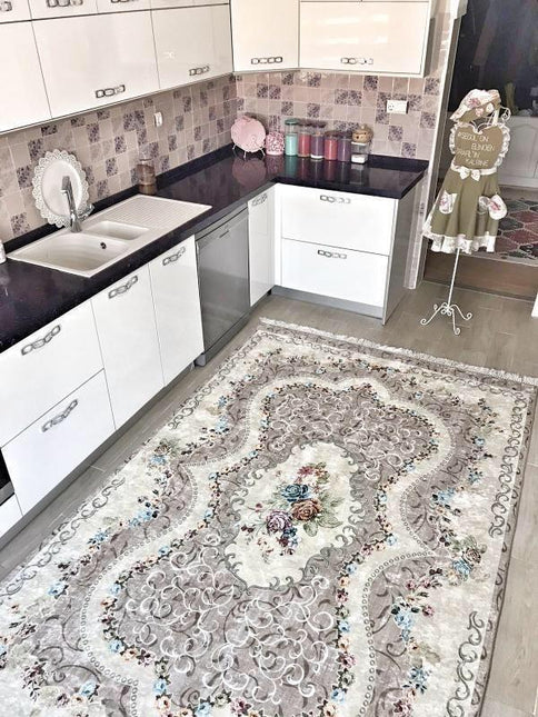 Grauer Vintage Teppich Läufer für Flur