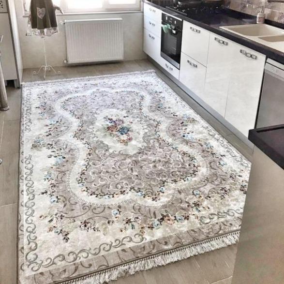 Grauer Vintage Teppich Läufer für Flur