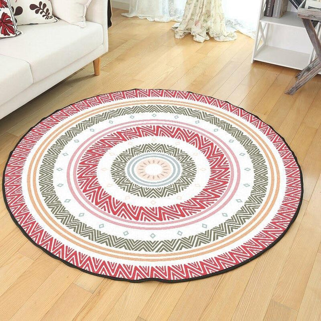 Runder Teppich in Grün Gelb Rot