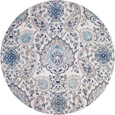 Runder Vintage Teppich in Blau