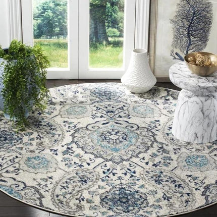 Runder Vintage Teppich in Blau